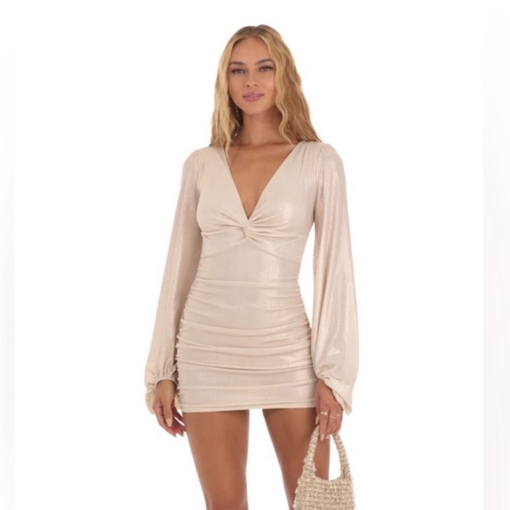 Lucy in the Sky Bridgette Metallic Long Sleeve Dress in Champagne